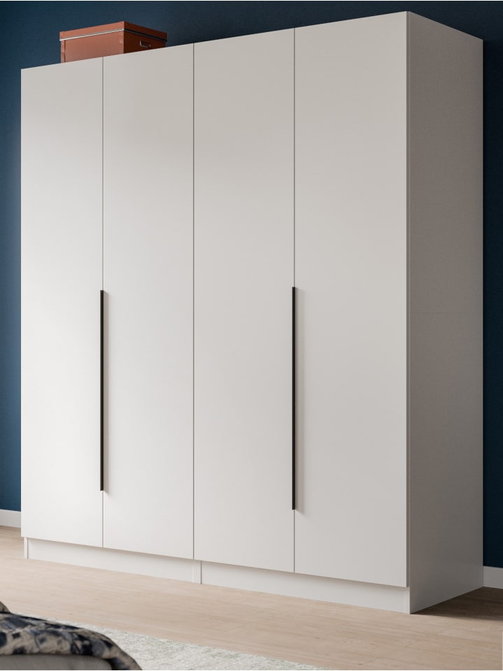 Kleiderschrank weiß 4-türig 160 x 181 cm, Drehtürenschrank mit Kleiderstange