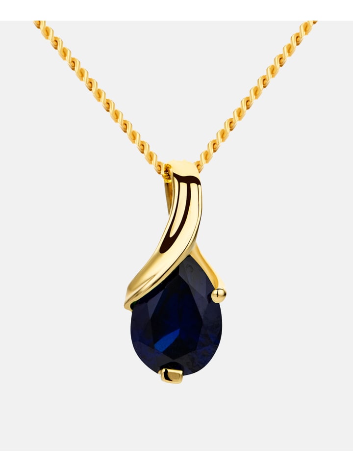 Halskette mit Anhänger aus 375 Gelbgold mit Saphir