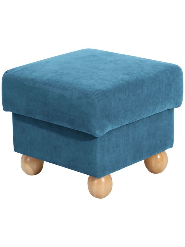 HOCKER Kasha Bezug Veloursstoff Buche natur / petrol