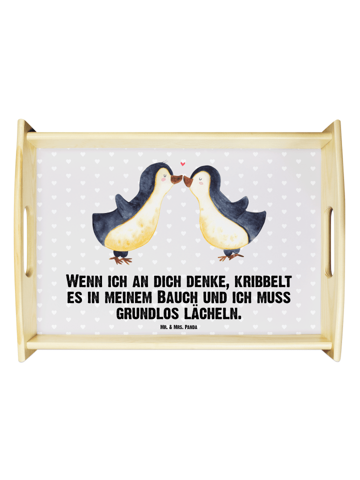 Snack Tablett Pinguine Kuss mit Spruch in Grau Pastell