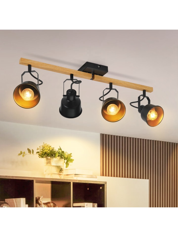 Deckenleuchte in schwarz 4-flammige E14 Vintage Holzmaserung MAX.25W