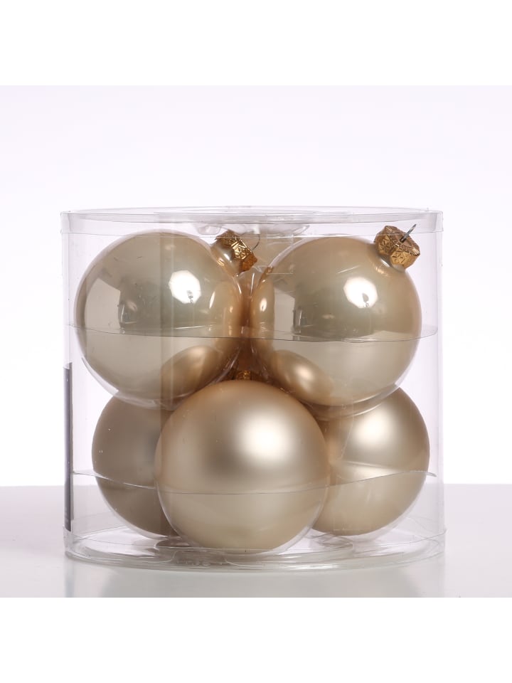 6er Set Weihnachtskugeln Baumkugeln Glas D: 8cm in creme