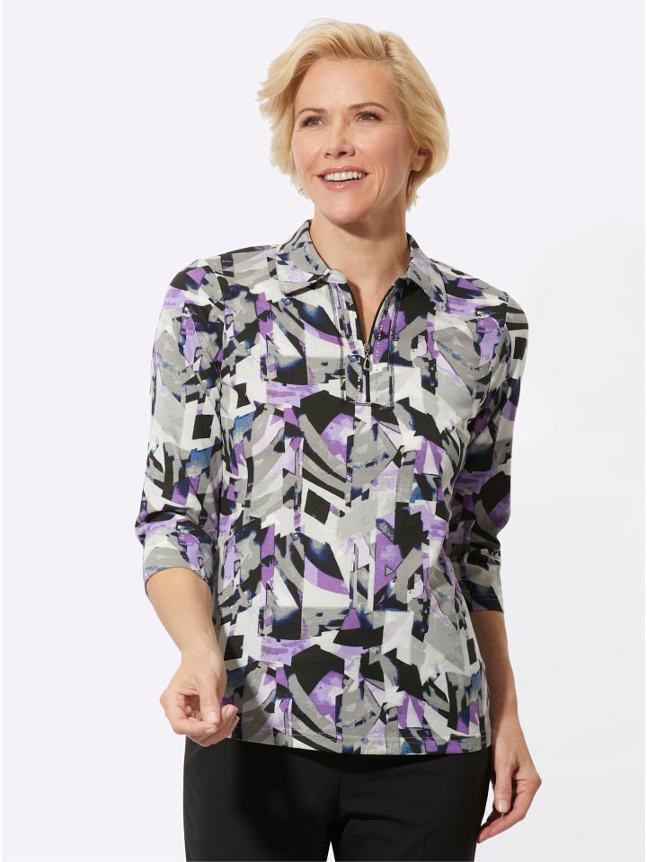 Poloshirt in lavendel-steingrau-bedruckt