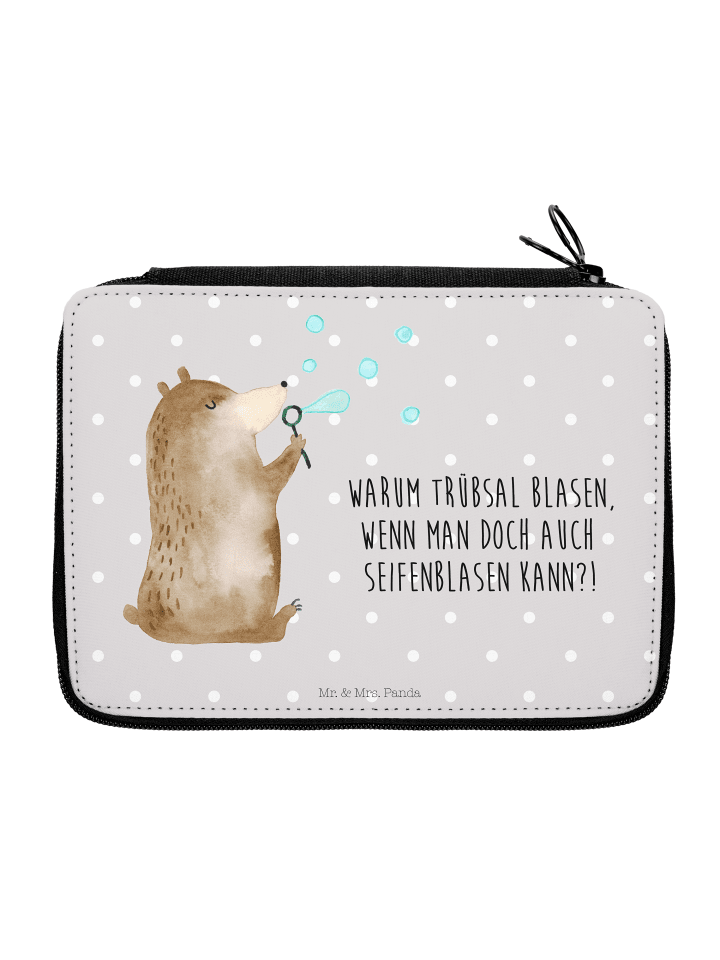 Menschrmäppchen Bär Seifenblasen mit Spruch in Grau Pastell