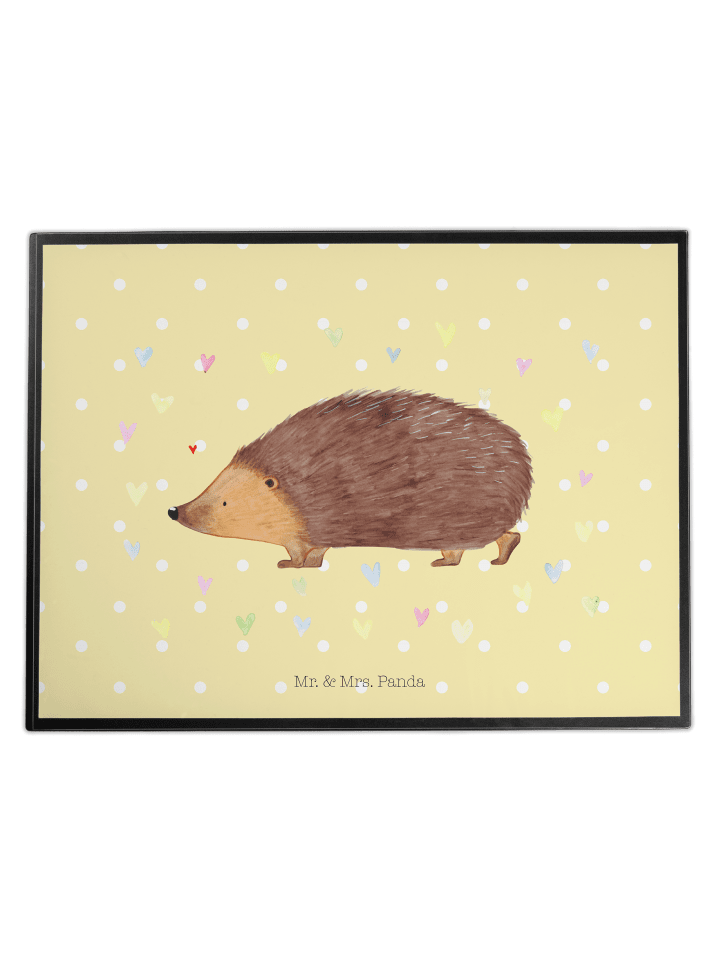 Schreibtischunterlage Igel Herzen ohne Spruch in Gelb Pastell