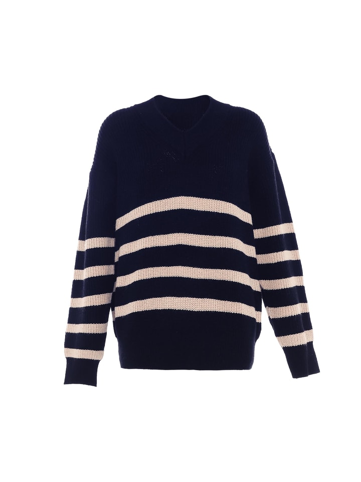 Women Sweater in Marine Wollweiss