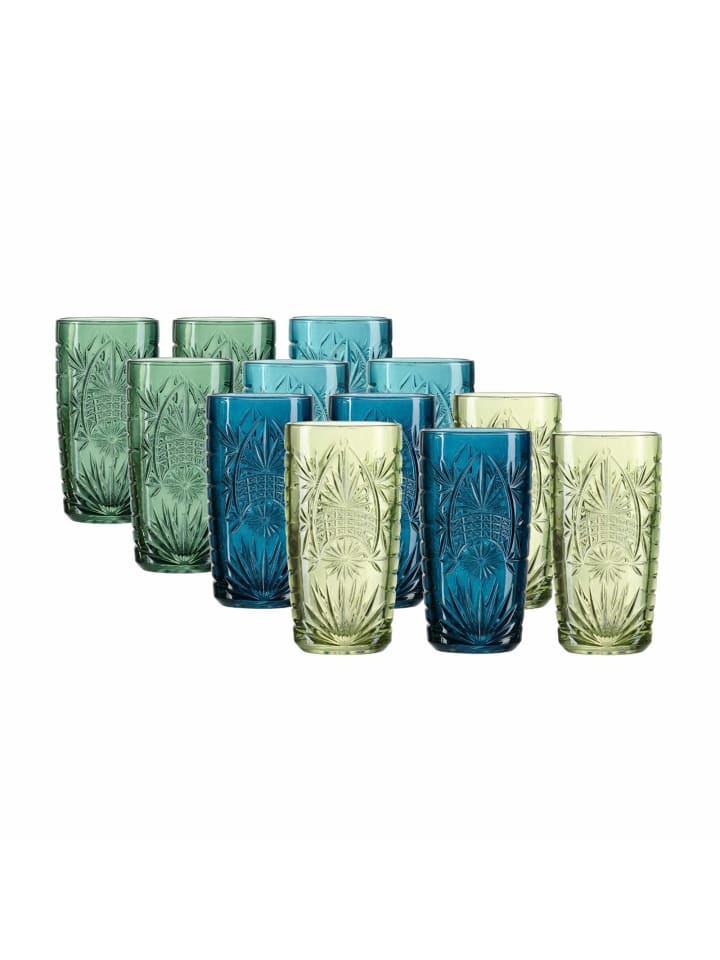 12er Set Longdrinkgläser Bari in Blau-Grün 360 ml