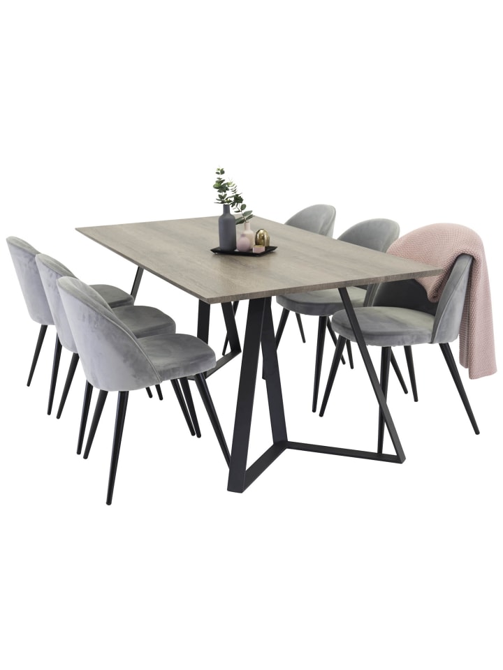 Essgruppe Marina 8 (7-teilig) Hellgrau 90 x 180 cm