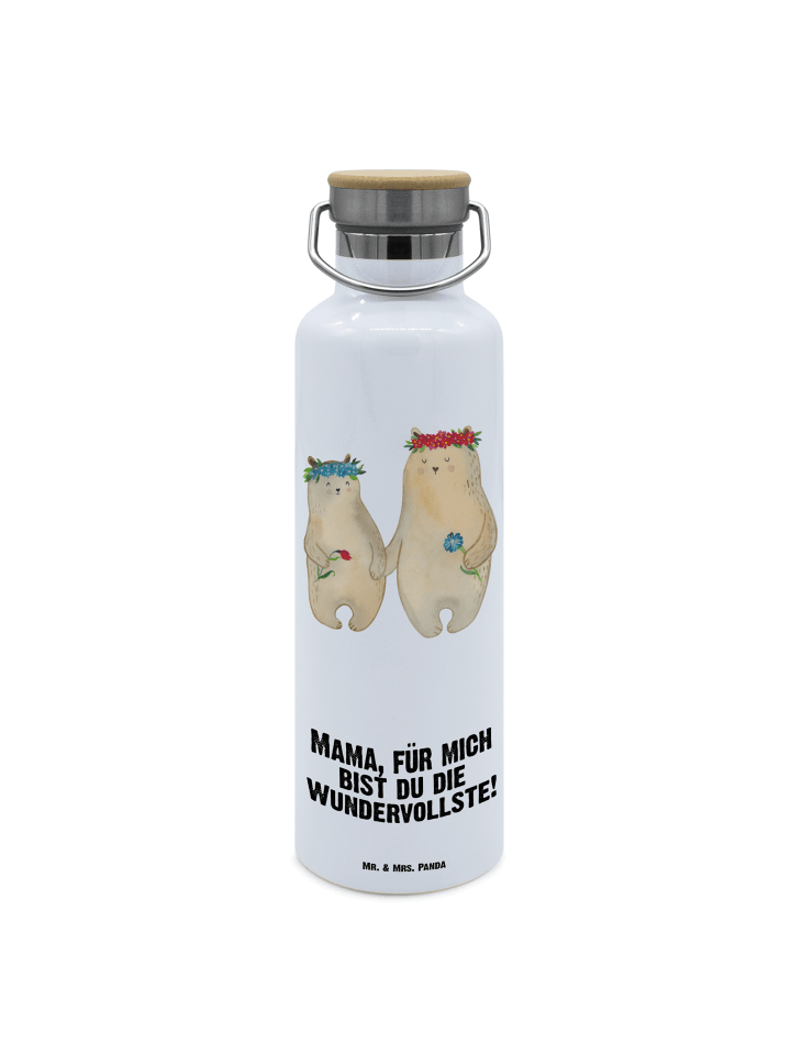Feldflasche Bären mit Blumenkranz mit Spruch in Weiß