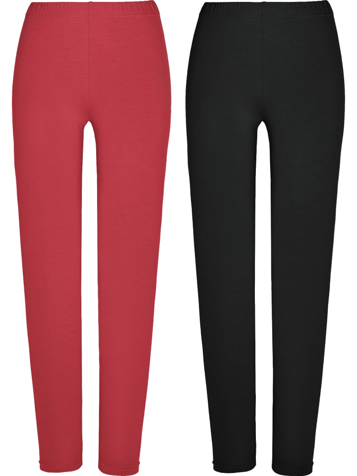 Single-Jersey Leggings, lang 2er-Pack in rot/schwarz