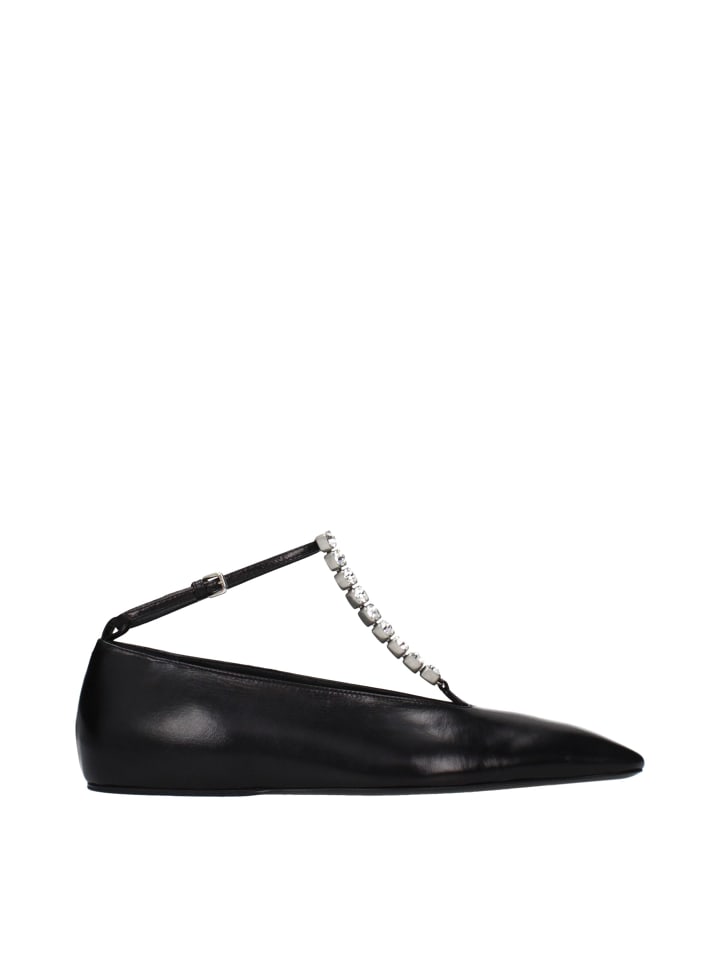 Schwarz Leder Ballerina Flache Schuhe