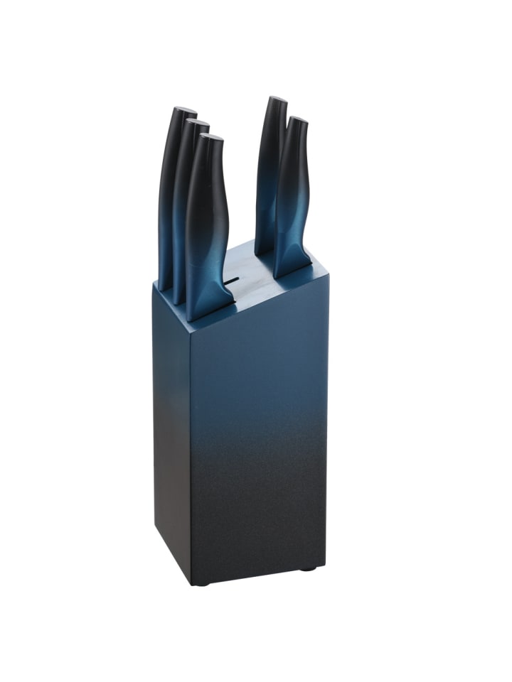 6tlg. Messer-Set mit Messerblock in Blau