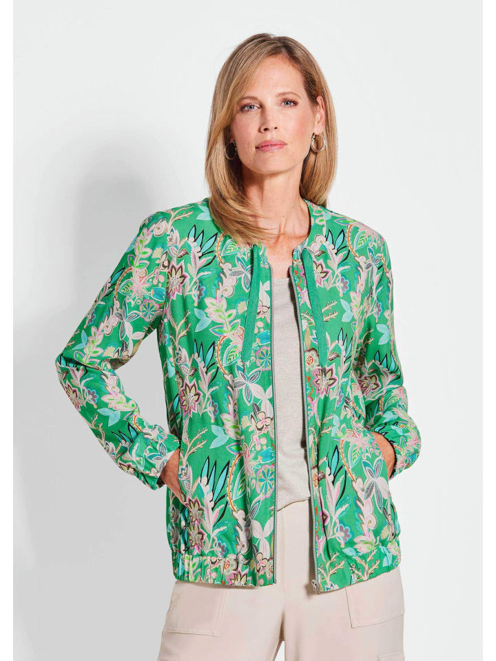 Kurzgröße:  Floraler Damenblouson mit Reißverschluss in smaragd