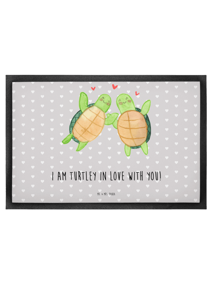 Bodenvorleger Schildkröten Paar mit Spruch in Grau Pastell