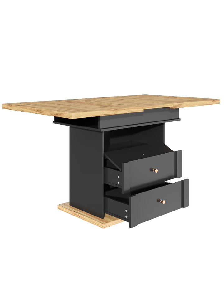 Esstisch in Schwarz ausziehbar 110-140x80 cm klappbar Schranktür Design