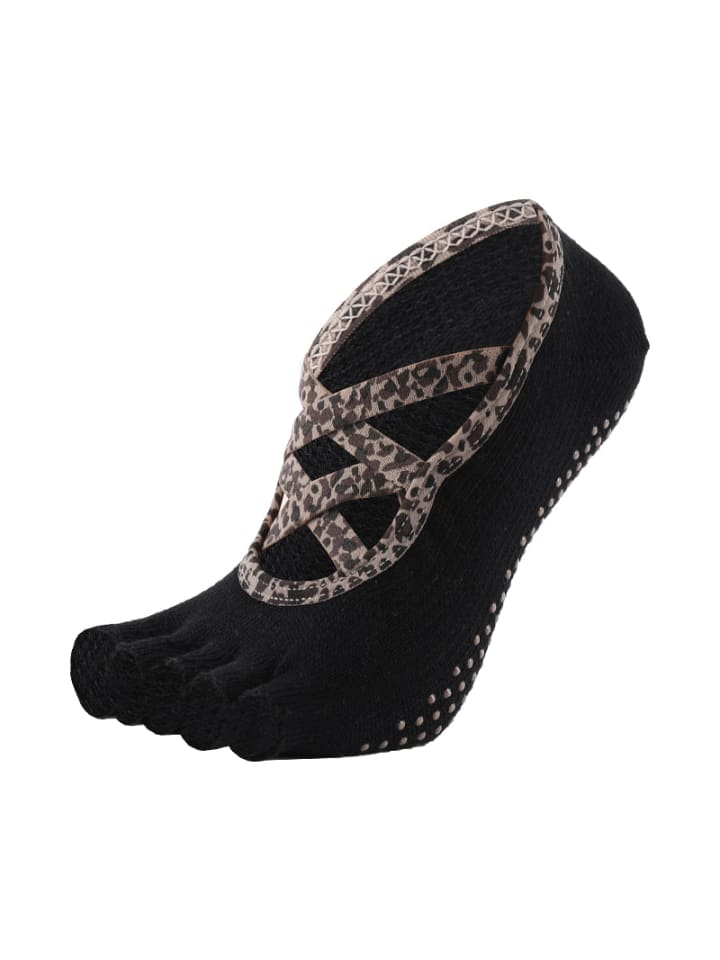 Yoga-/Pilates-Zehensocken mit offenen Zehen im Leopardenmuster in Braun