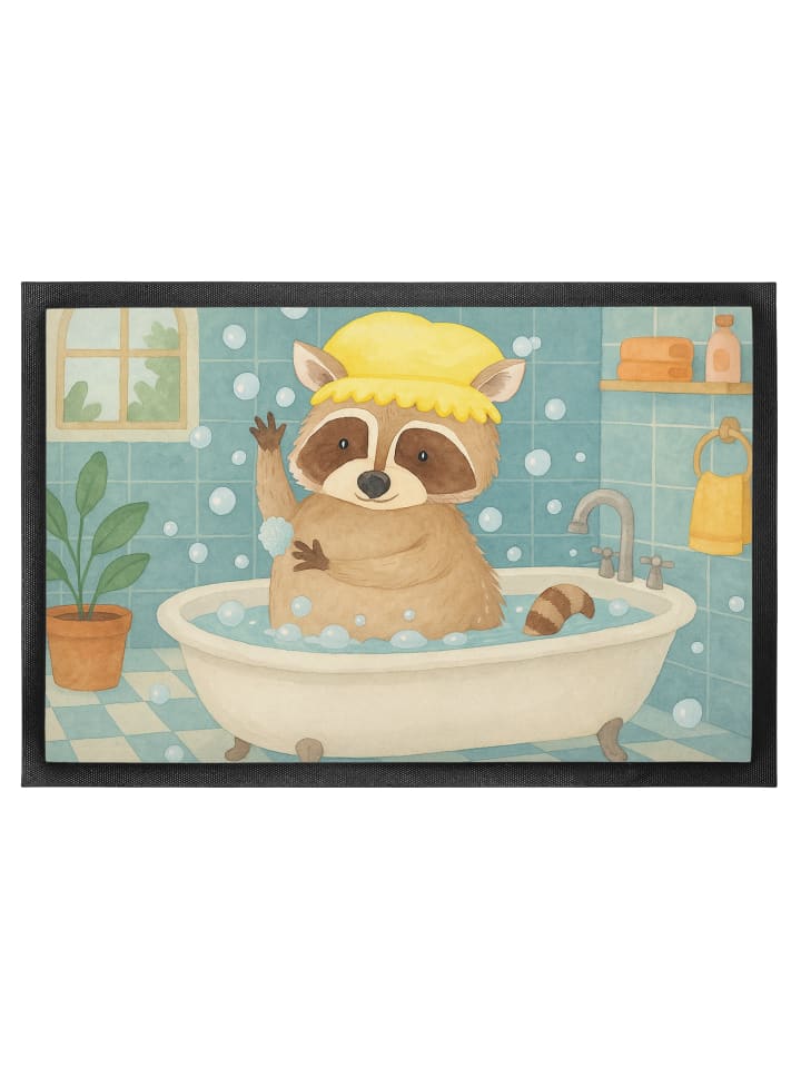 Fußmatte Waschbär Design ohne Spruch in Weiß