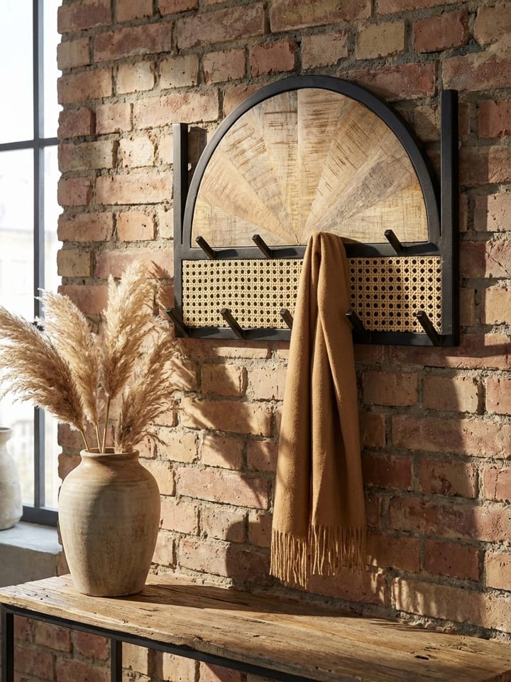Wandgarderobe Mango Massivholz / Rattan 53x40x7,5 cm Design