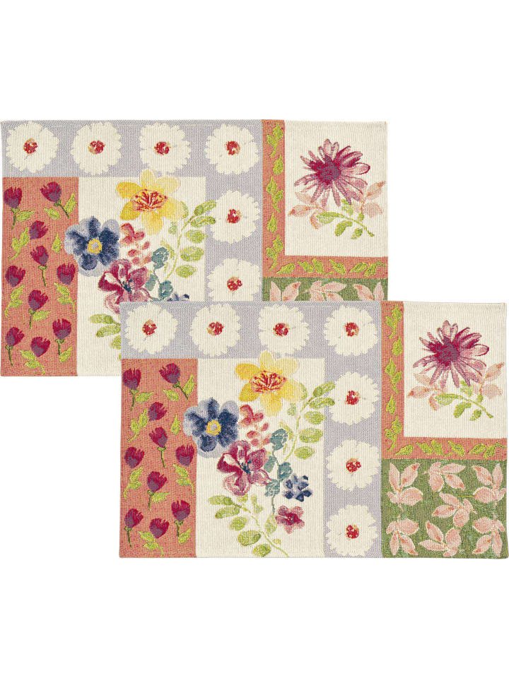 Baumwollmischung, Gewebt, Gobelin Tischset 2er-Pack Floral symphony in bunt