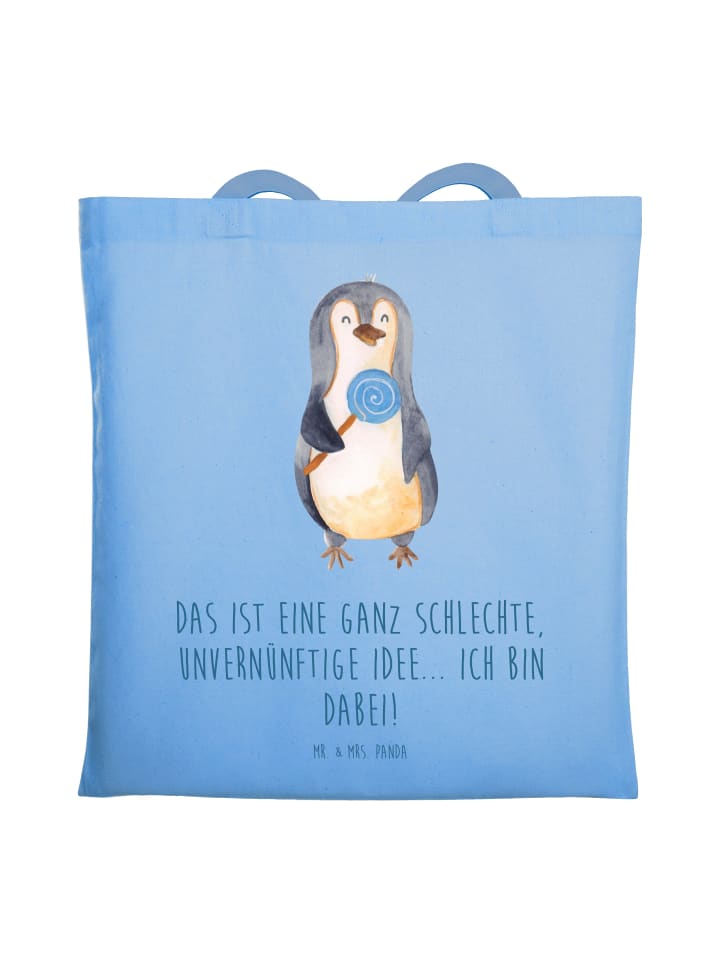 Tote Bag Pinguin Lolli mit Spruch in Sky Blue