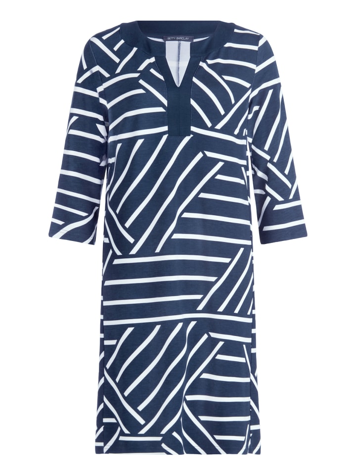Jerseykleid mit 3/4 Arm in Blau/Weiß