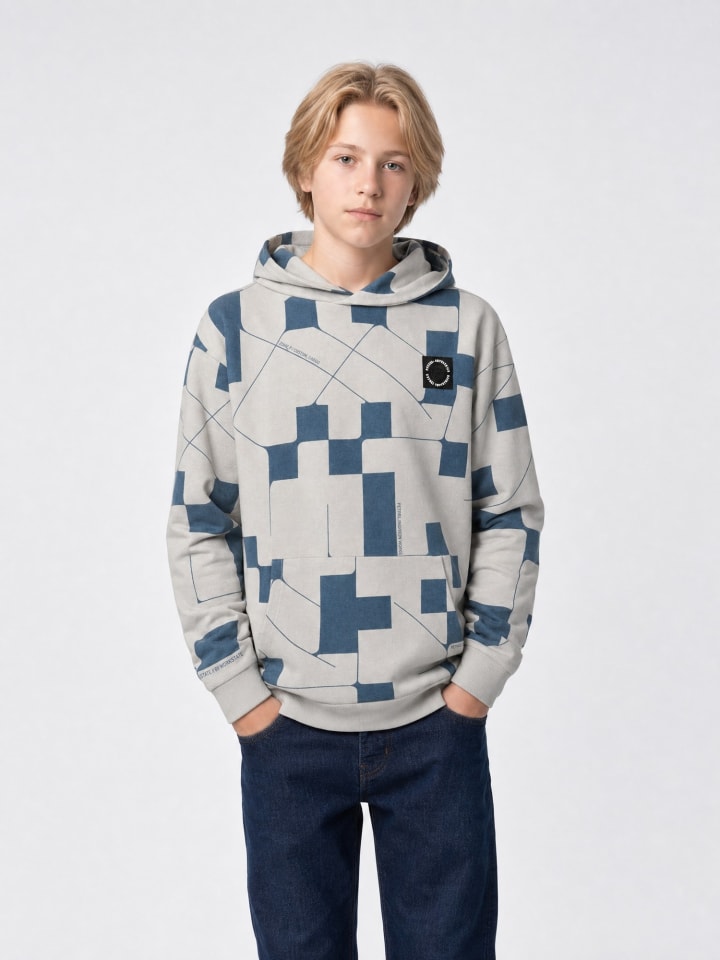Hoodie mit geometrischem Print in Schwarz