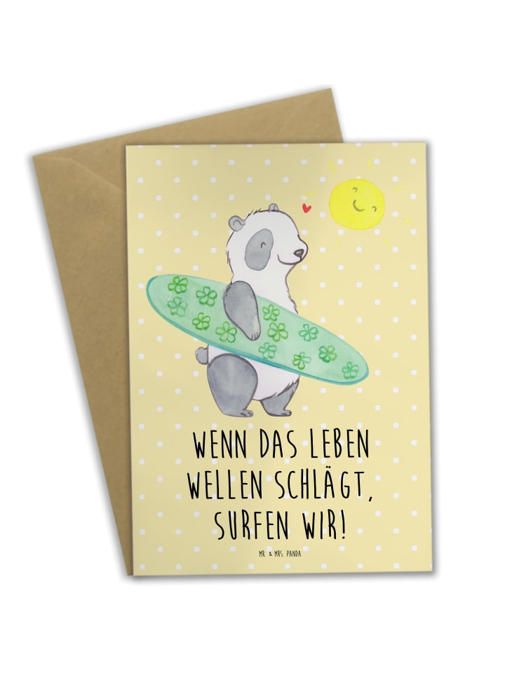 Glückwunschkarte Sommer Wellen Surf mit Spruch in Gelb Pastell