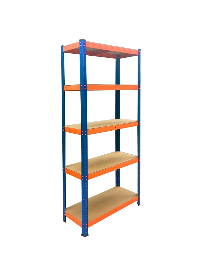 Schwerlastregal "5 Ebenen" in Blau/ Orange - (B)75 x (H)180 x (T)30 cm