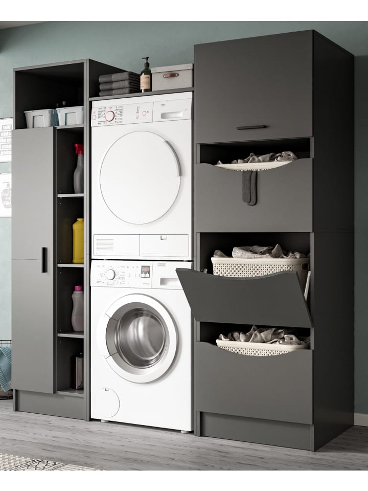 Waschmaschinenschrank grau Set 3-teilig 176 x 196 cm, viel Stauraum