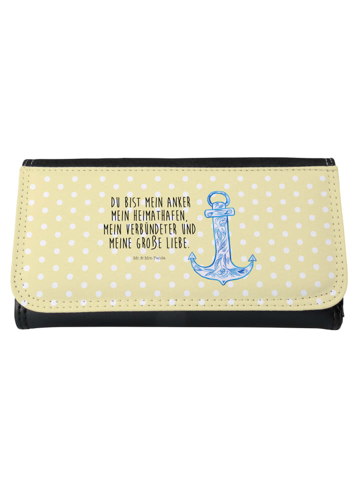 Geldbeutel Damen Anker Blau mit Spruch in Gelb Pastell