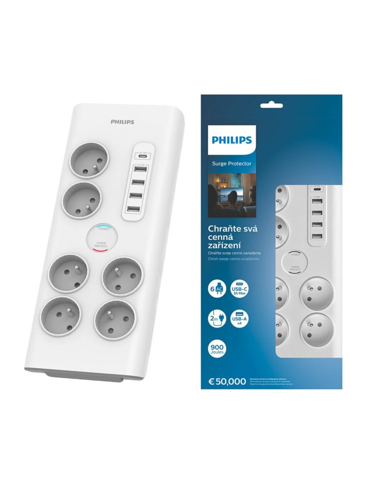 Philips Überspannungsschutz-Steckdosenleiste 6 Steckdosen + 4x USB +