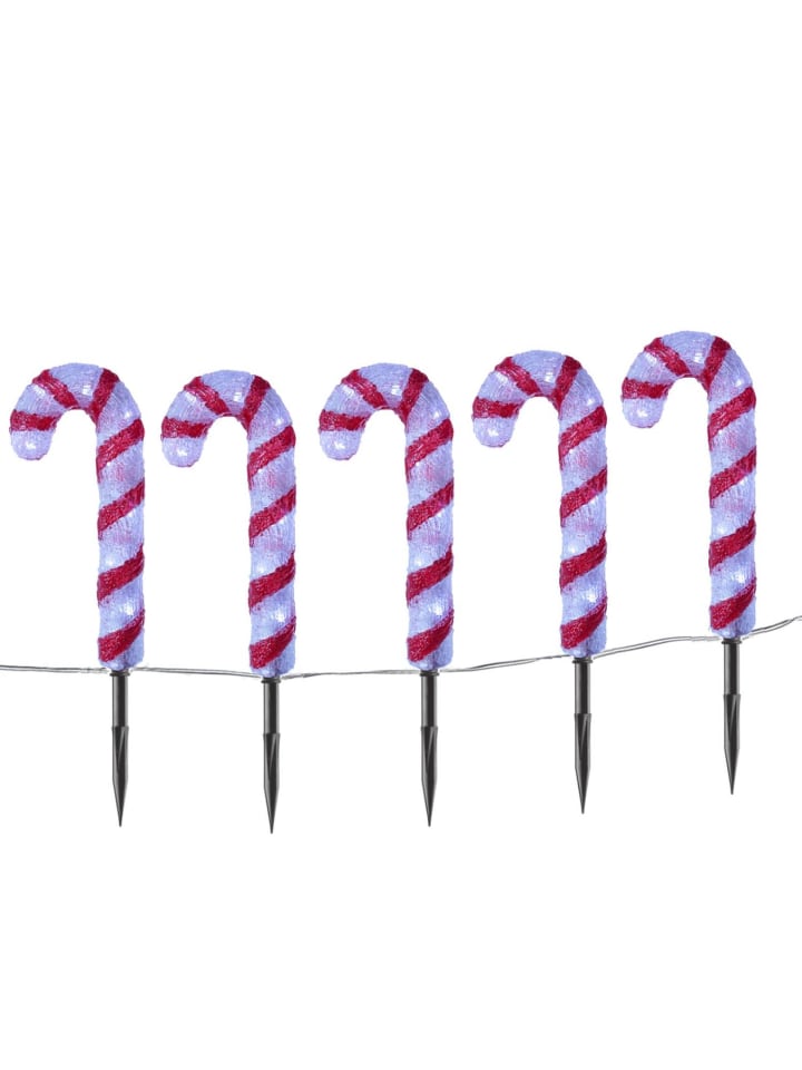 5x LED Zuckerstangen Candy Gartendeko H: 25cm in weiß, rot