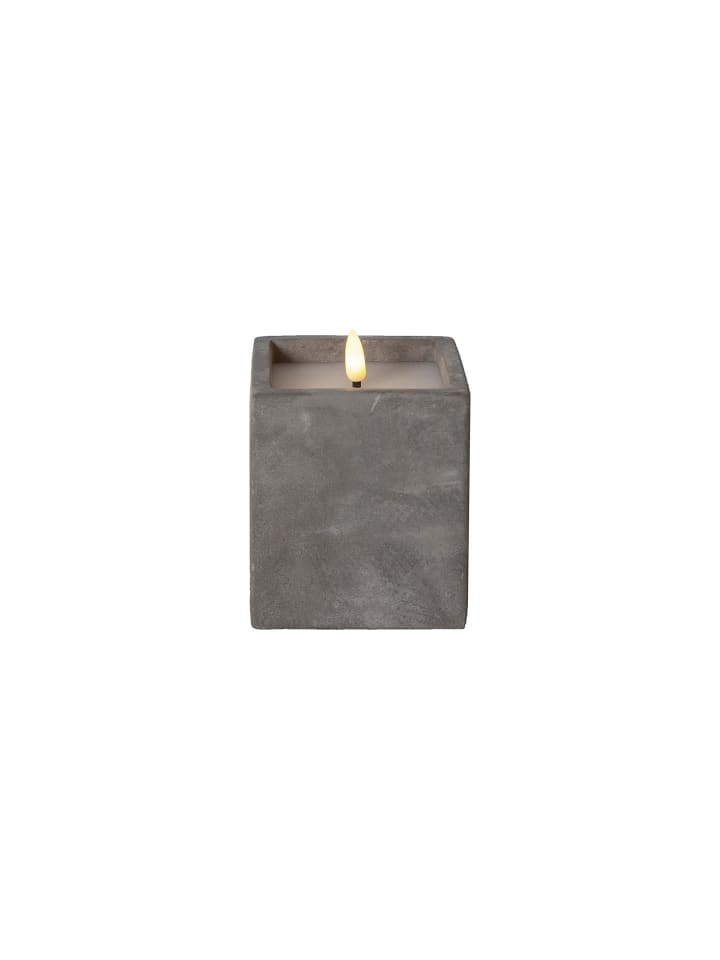 LED Blockkerze ,Flamme Cem', Zement, grau, 11,5cm