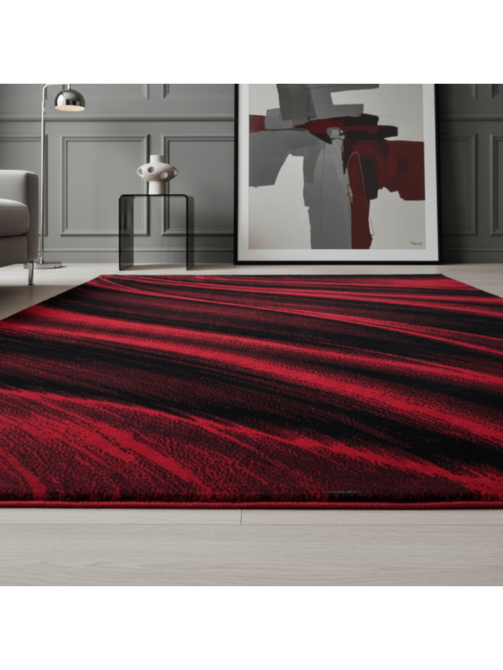 Teppich Kurzflor Waschbar Wellen ASPEN Strapazierfähig OEKO-TEX in Rot