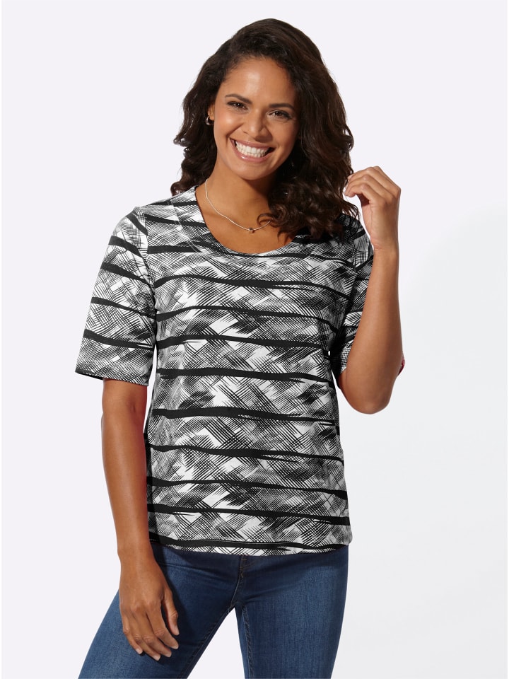 Shirt in schwarz-weiß-bedruckt