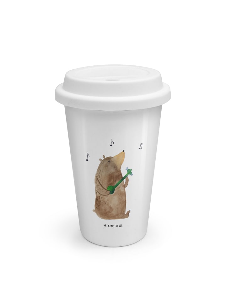 Mehrwegbecher Bär Gitarre ohne Spruch in Weiß