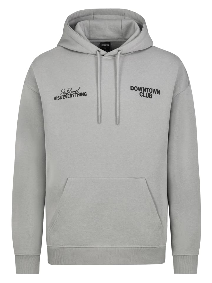 Kapuzenpullover mit Front-Print und Kängurutasche in Grau
