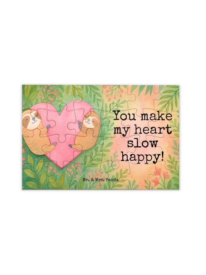 Puzzle Faultiere Herz Design mit Spruch in Weiß