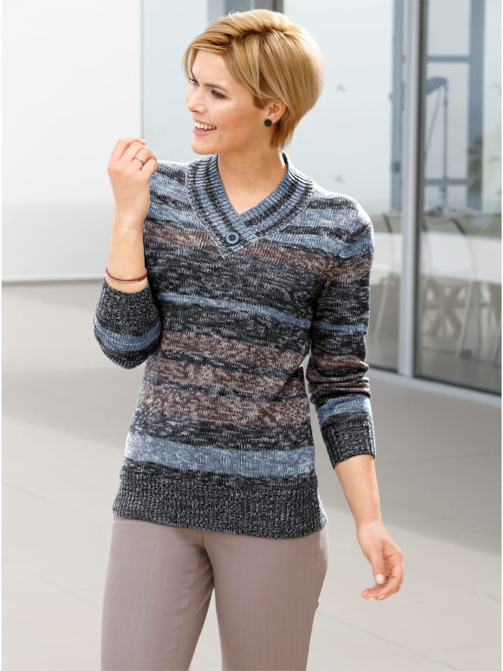 Pullover in jeansblau-anthrazit-geringelt