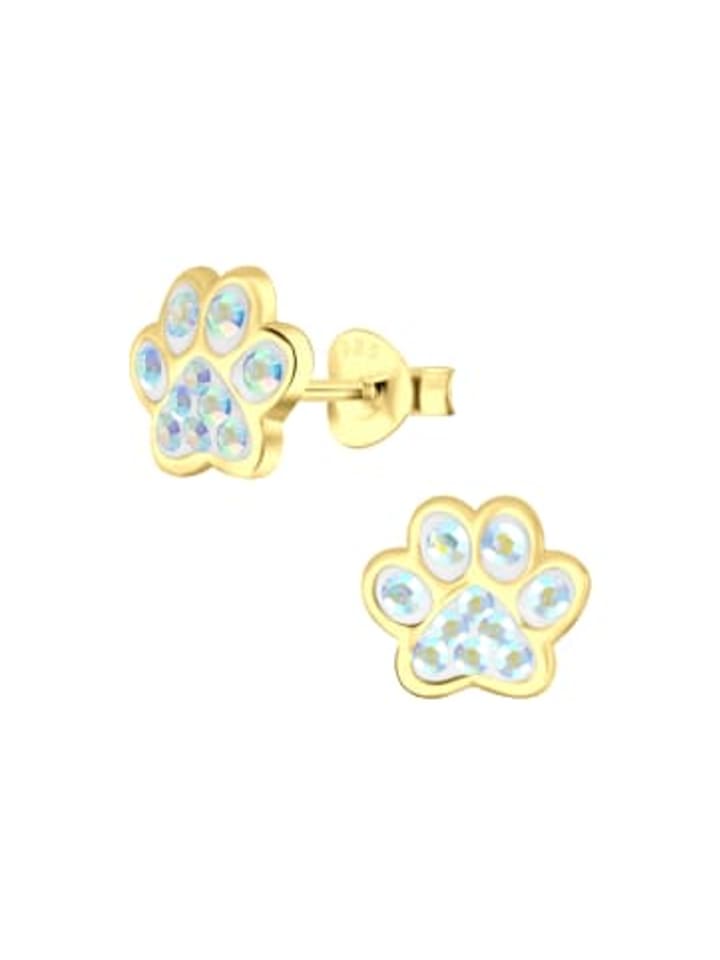 Ohrstecker PFOTE gold in 925 Sterling Silber Kristall light, 2-tlg.