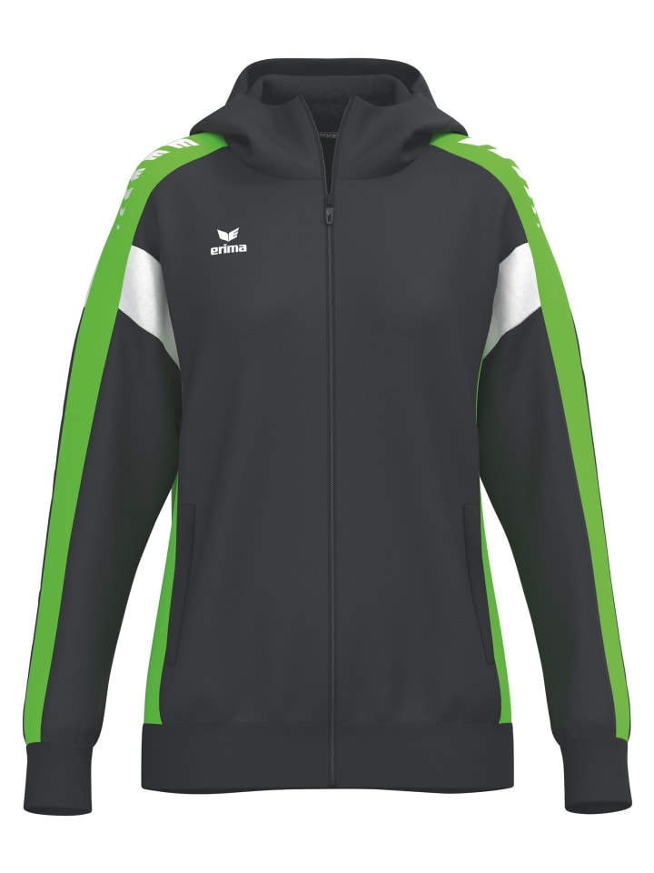 Damen Trainingsjacke mit Kapuze in schwarz/green gecko