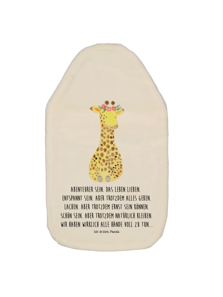Wärmflasche Giraffe Blumenkranz mit Spruch in Weiß