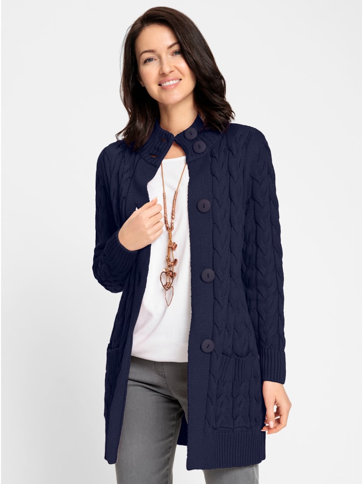 Long-Strickjacke in marine