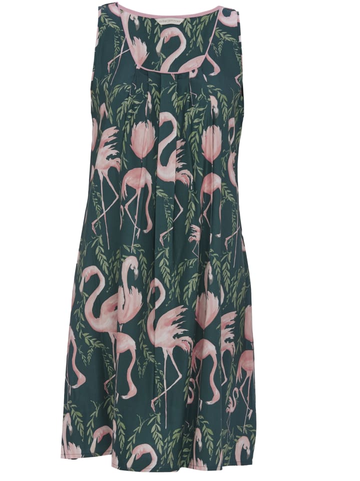 Ivy Womens Flamingo Print Shorts Nightdress in Green