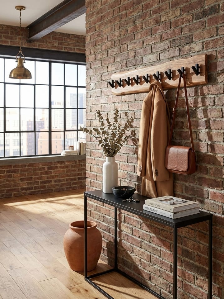 Design Wandgarderobe Akazie Massivholz / Metall 90 x 19 x 9 cm