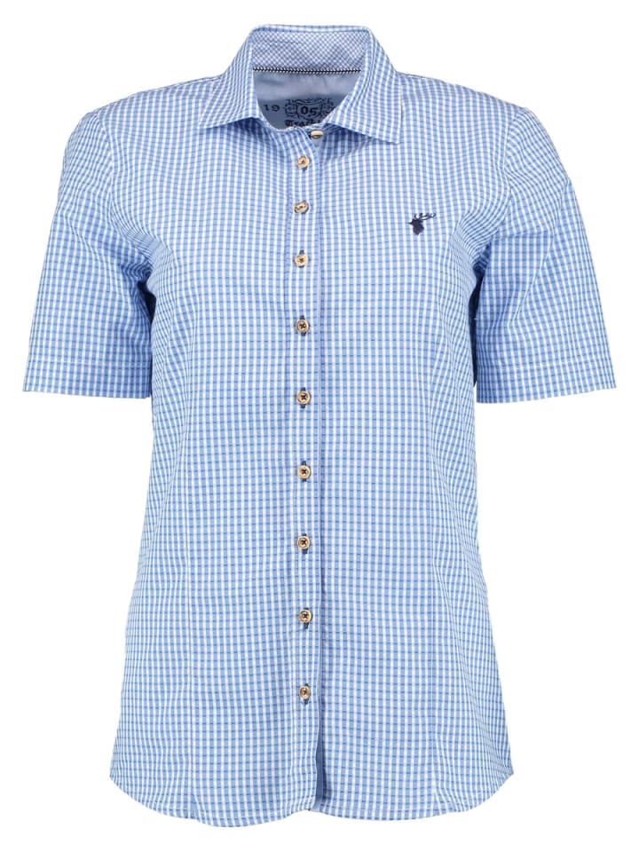 Trachtenbluse Xulani in mittelblau