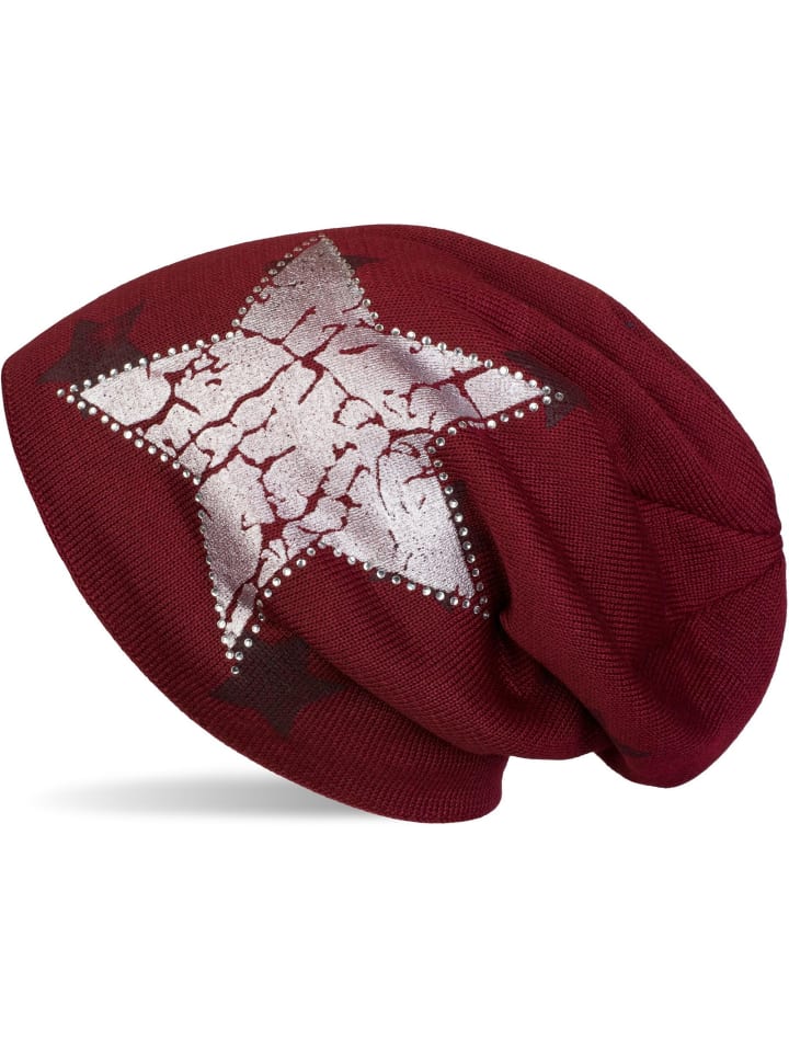 Feinstrick Beanie Mütze in Bordeaux-Rot