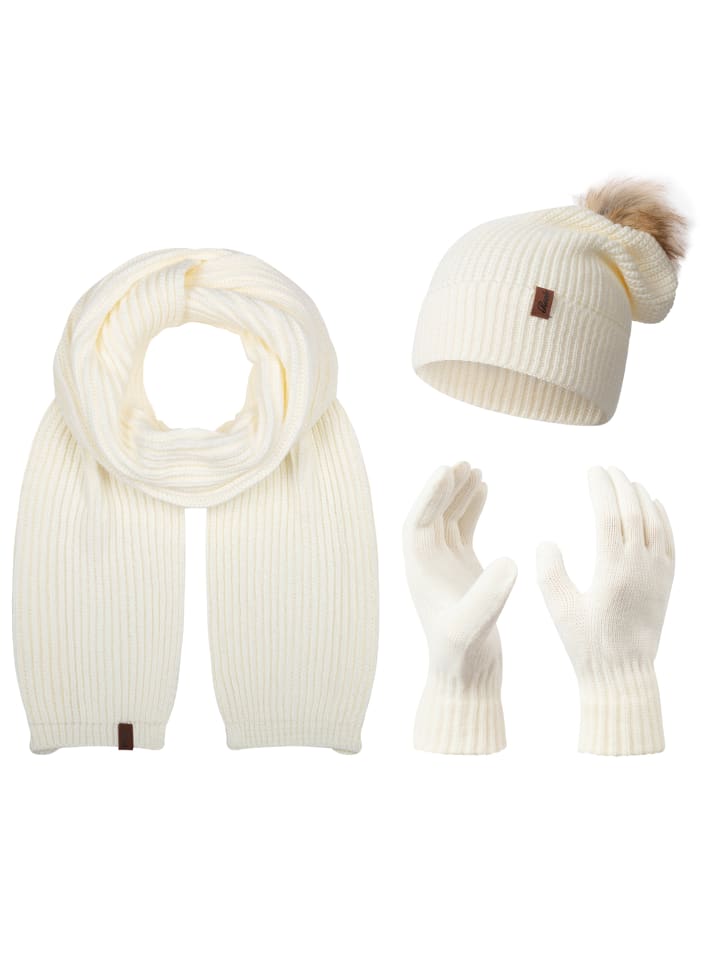 Schal Mütze Handschuhe Set in Weiß