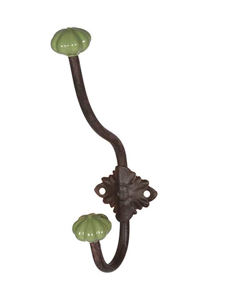 Haken mit Keramik - grün 23cm in antikbraun - grün