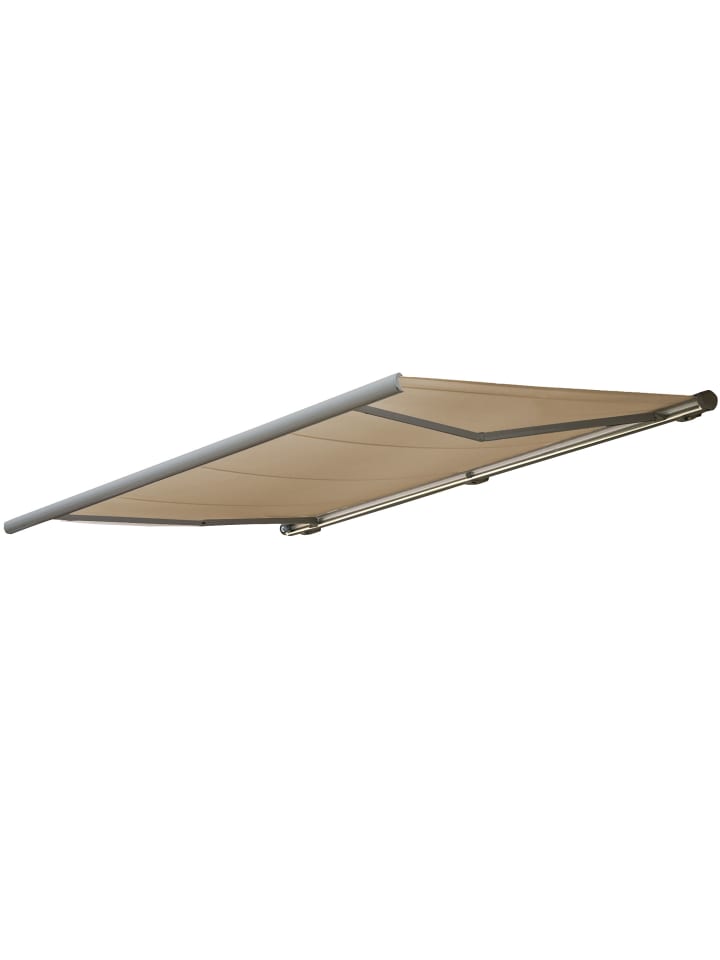 Elektrische Kassettenmarkise H124, Polyester Creme, Rahmen grau